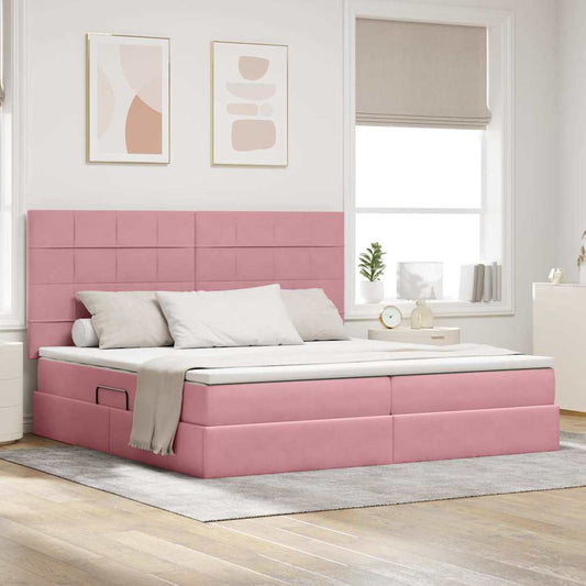 Letto con luci a strisce a LED Rosa 200 x 200 cm Velluto