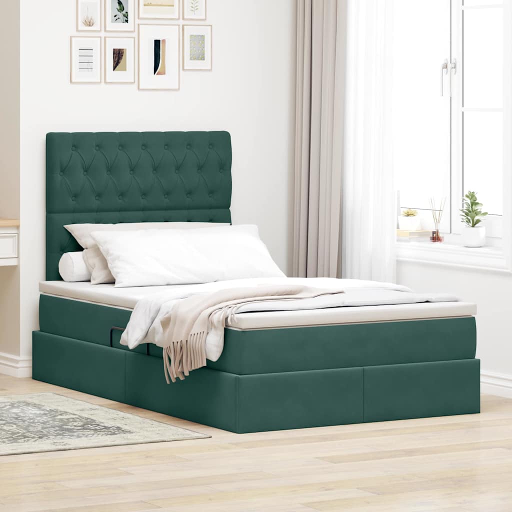Letto con luci a strisce a LED Verde Scuro 120 x 200 cm Velluto