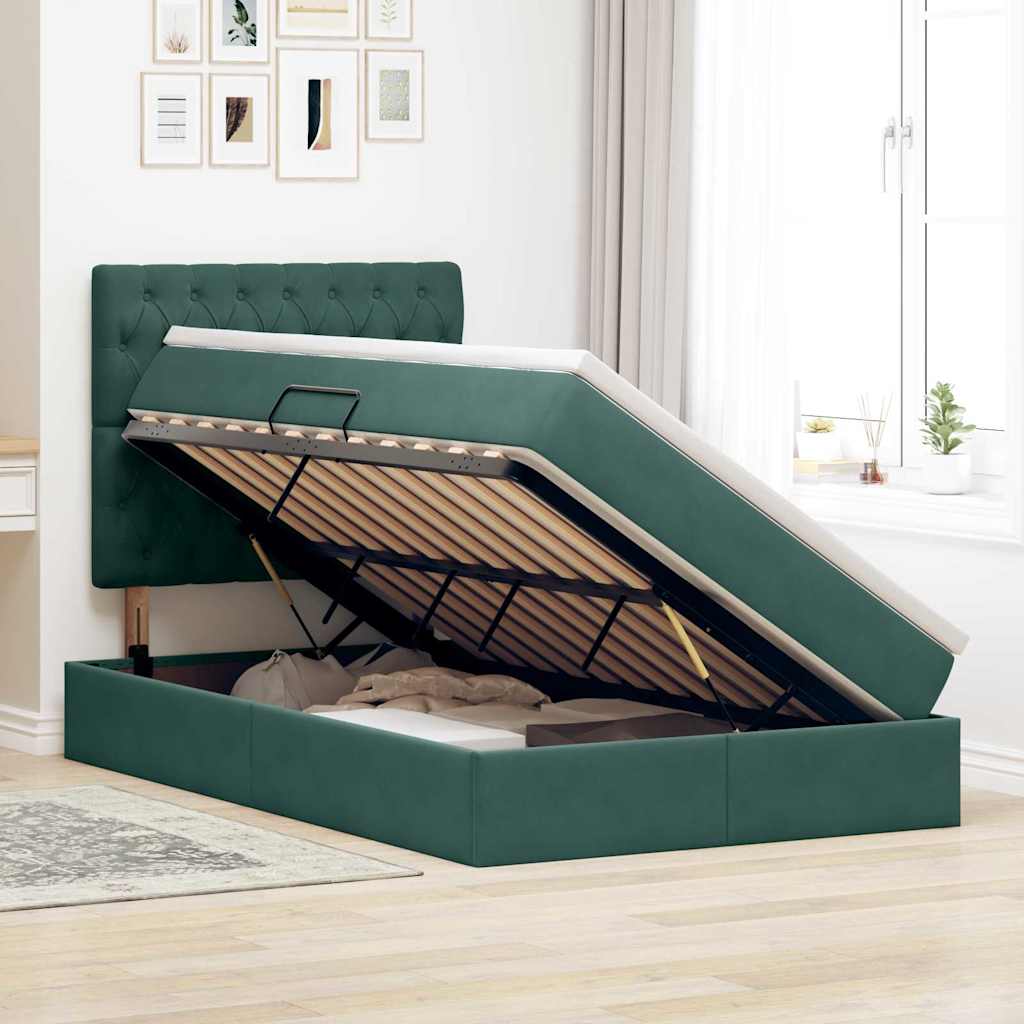 Letto con luci a strisce a LED Verde Scuro 120 x 200 cm Velluto