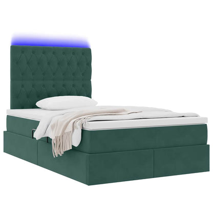 Letto con luci a strisce a LED Verde Scuro 120 x 200 cm Velluto