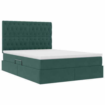 Letto con luci a strisce a LED Verde Scuro 140 x 190 cm Velluto