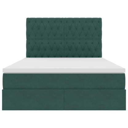 Letto con luci a strisce a LED Verde Scuro 140 x 190 cm Velluto