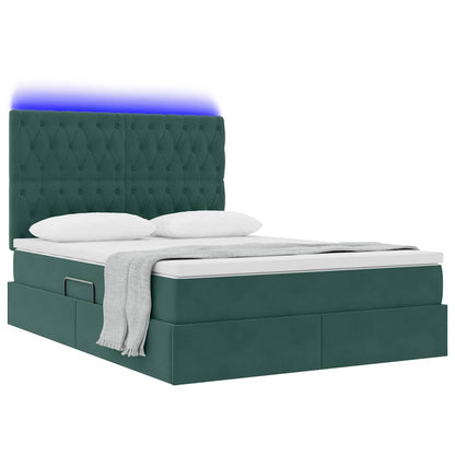 Letto con luci a strisce a LED Verde Scuro 140 x 190 cm Velluto