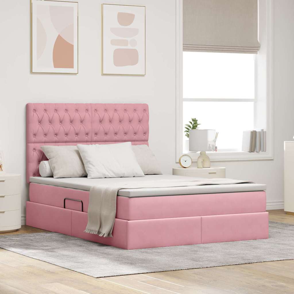 Letto con contenitore LED e materasso Rosa 140 x 190 cm Velluto