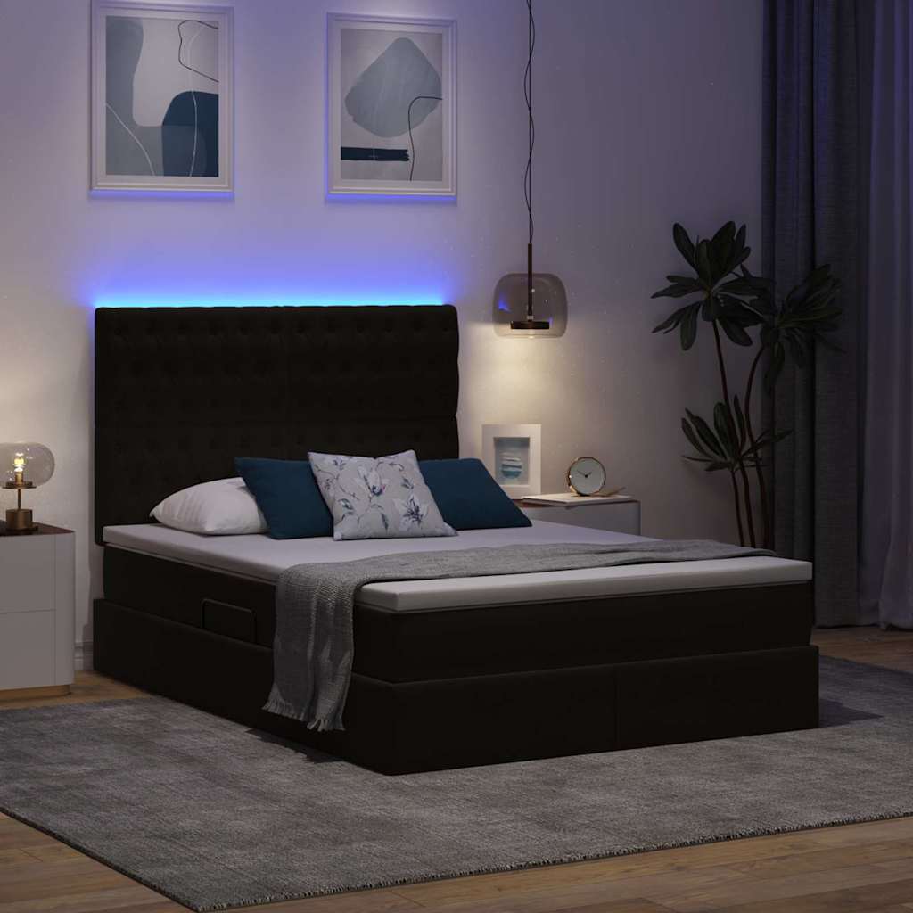 Letto con luci a strisce a LED Nero 140 x 200 cm Velluto