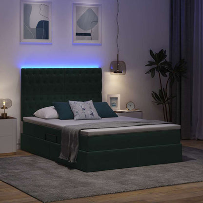 Letto con luci a strisce a LED Verde Scuro 140 x 200 cm Velluto