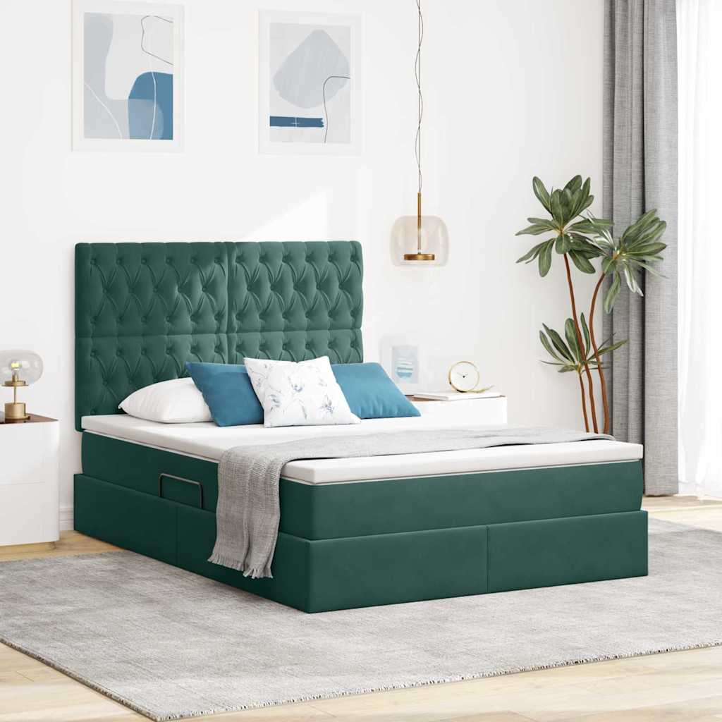 Letto con luci a strisce a LED Verde Scuro 140 x 200 cm Velluto