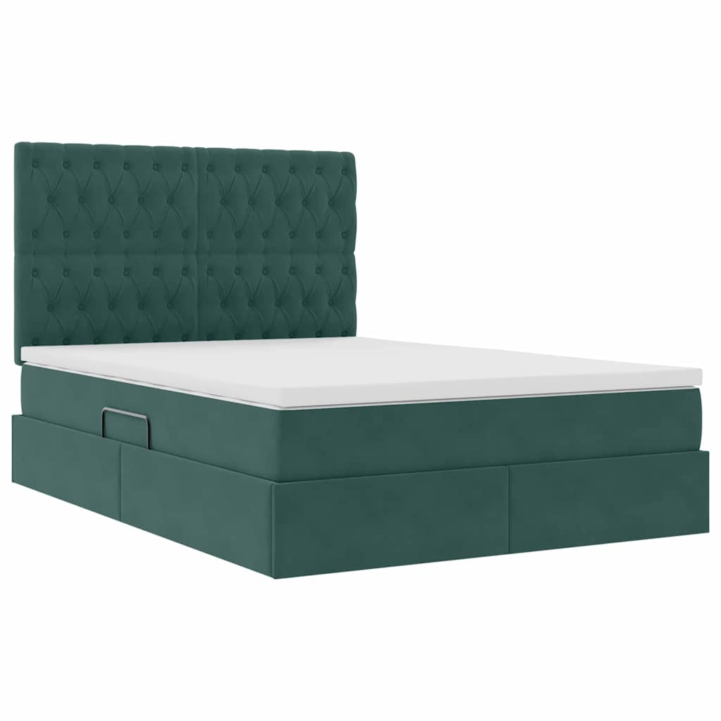 Letto con luci a strisce a LED Verde Scuro 140 x 200 cm Velluto