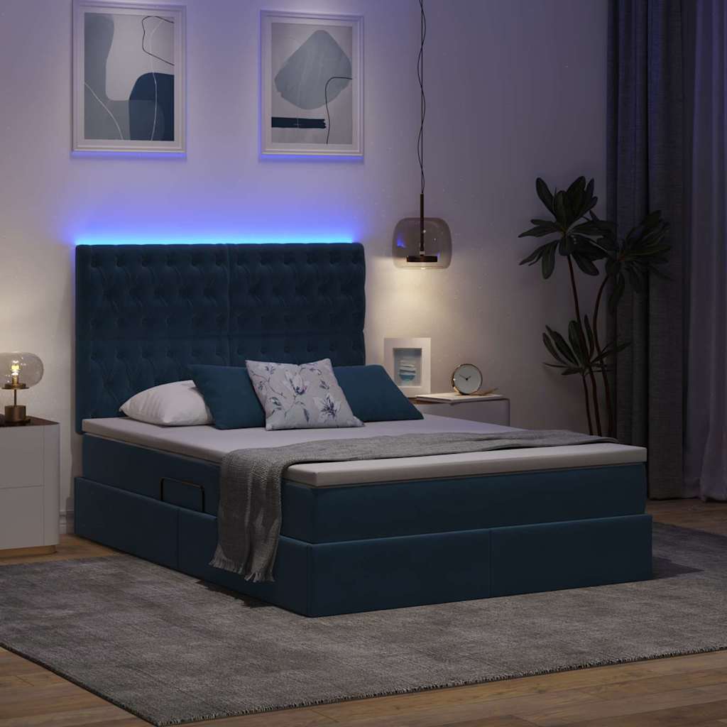 Letto con luci a strisce a LED Blu Scuro 140 x 200 cm Velluto