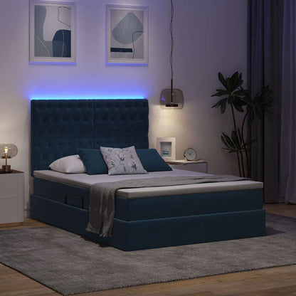 Letto con luci a strisce a LED Blu Scuro 140 x 200 cm Velluto
