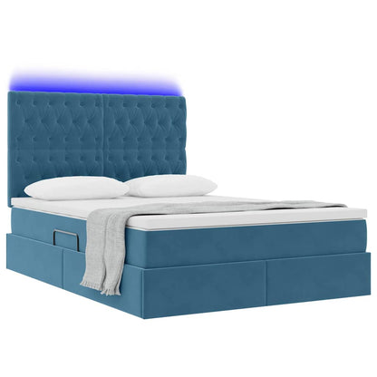 Letto con luci a strisce a LED Blu Scuro 140 x 200 cm Velluto