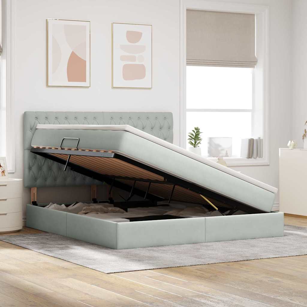 Letto con contenitore LED e materasso Grigio Chiaro | homemem39