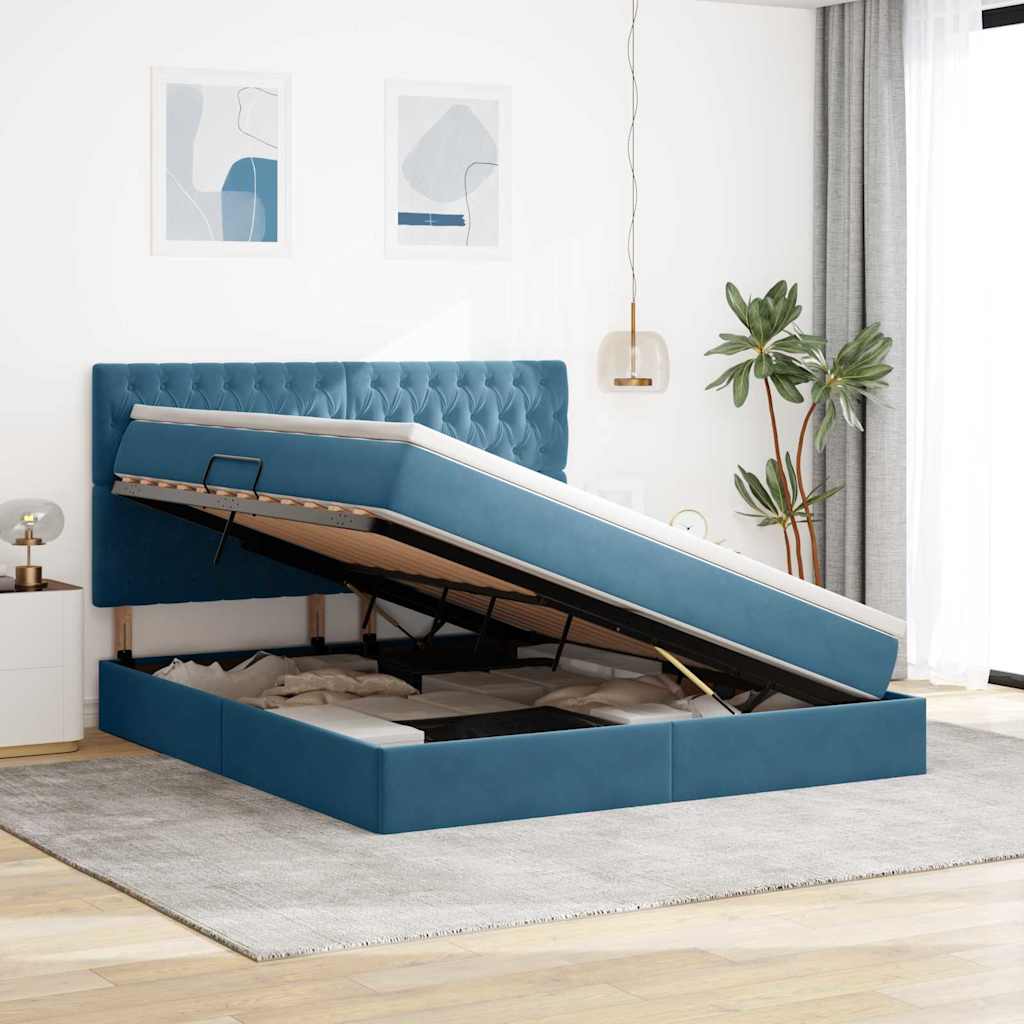 Letto con contenitore LED e materasso Blu Scuro 160 x 200 cm | homemem39