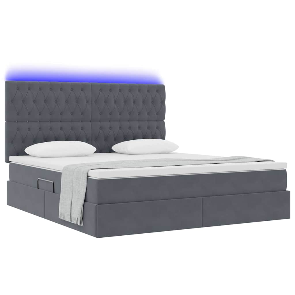 Letto con contenitore e LED Grigio scuro 180 x 200 cm Velluto