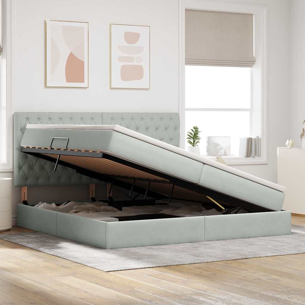 Letto con contenitore LED e materasso Grigio Chiaro | homemem39