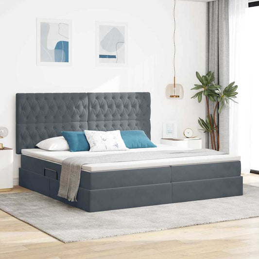 Letto con testiera Grigio scuro 200 x 200 cm Velluto