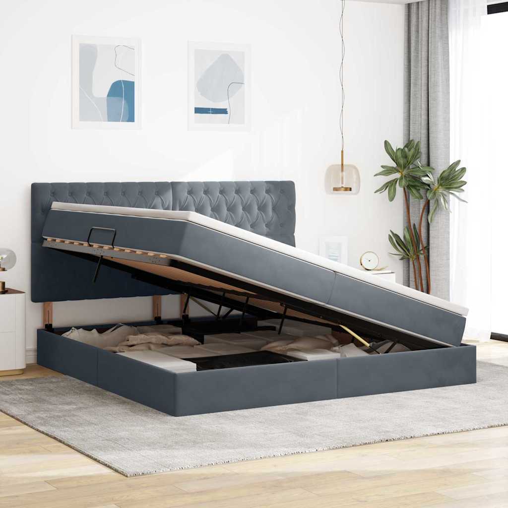 Letto con contenitore LED e materasso Grigio Scuro 200 x 200 cm | homemem39