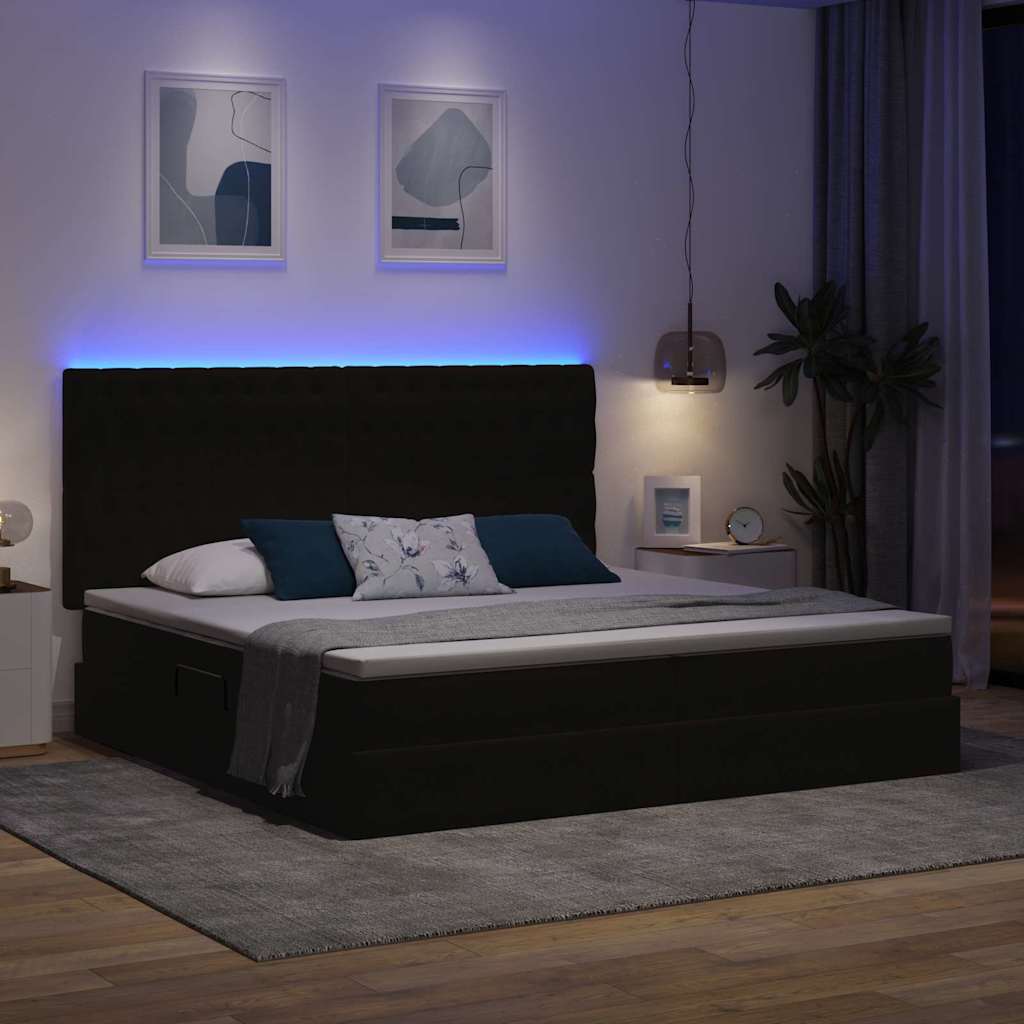 Letto con luci a strisce a LED Nero 200 x 200 cm Velluto