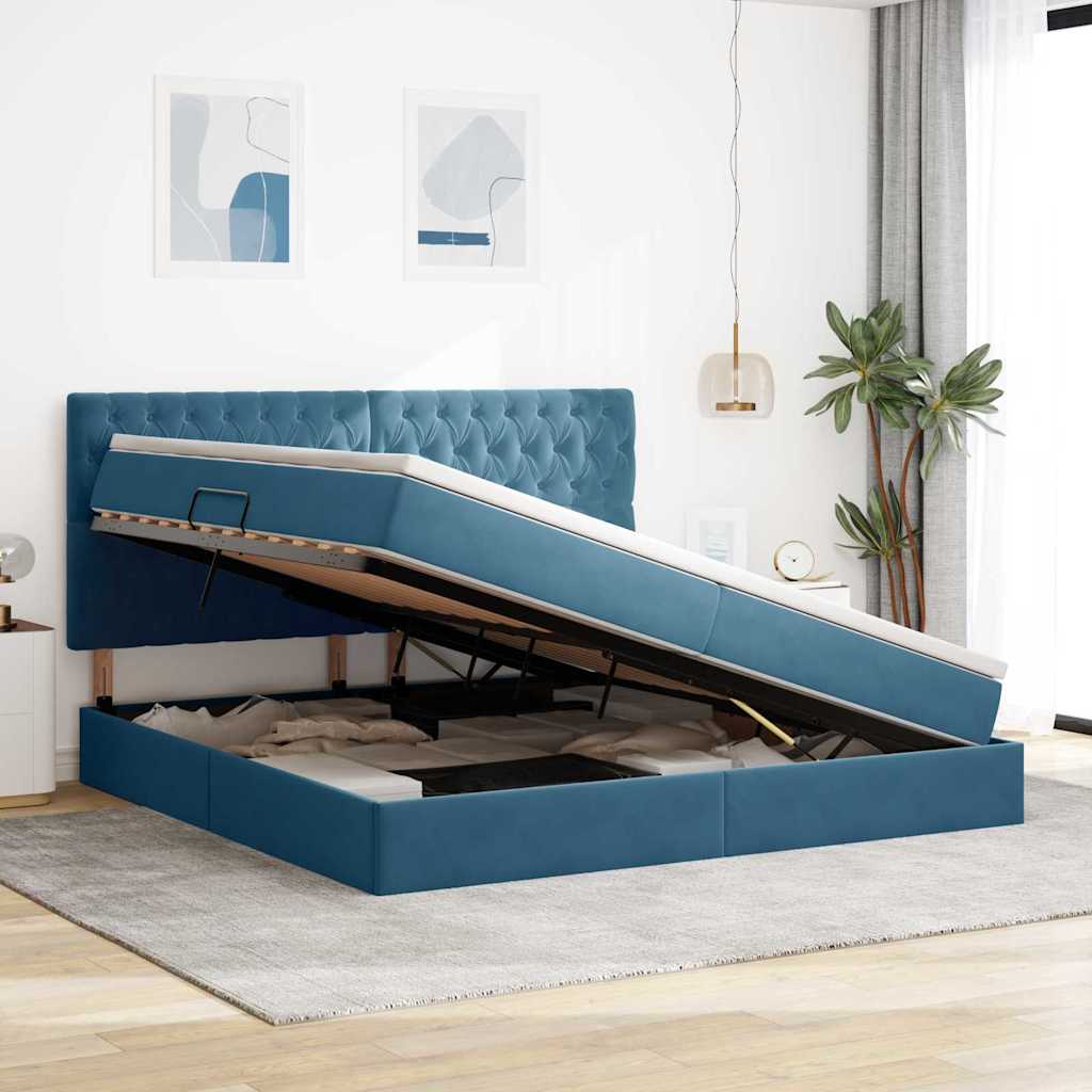 Letto con contenitore LED e materasso Blu Scuro 200 x 200 cm | homemem39