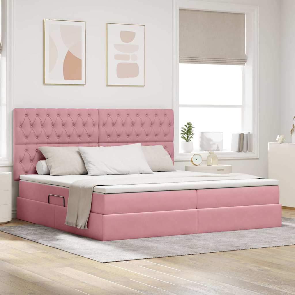 Letto con contenitore LED e materasso Rosa 200 x 200 cm Velluto | homemem39