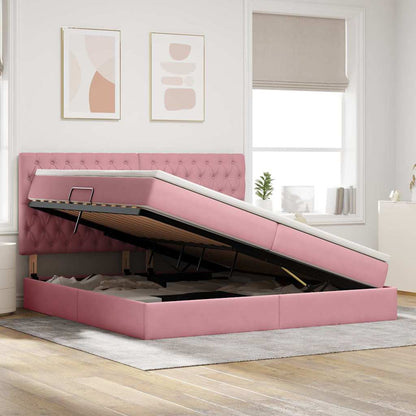 Letto con contenitore LED e materasso Rosa 200 x 200 cm Velluto | homemem39