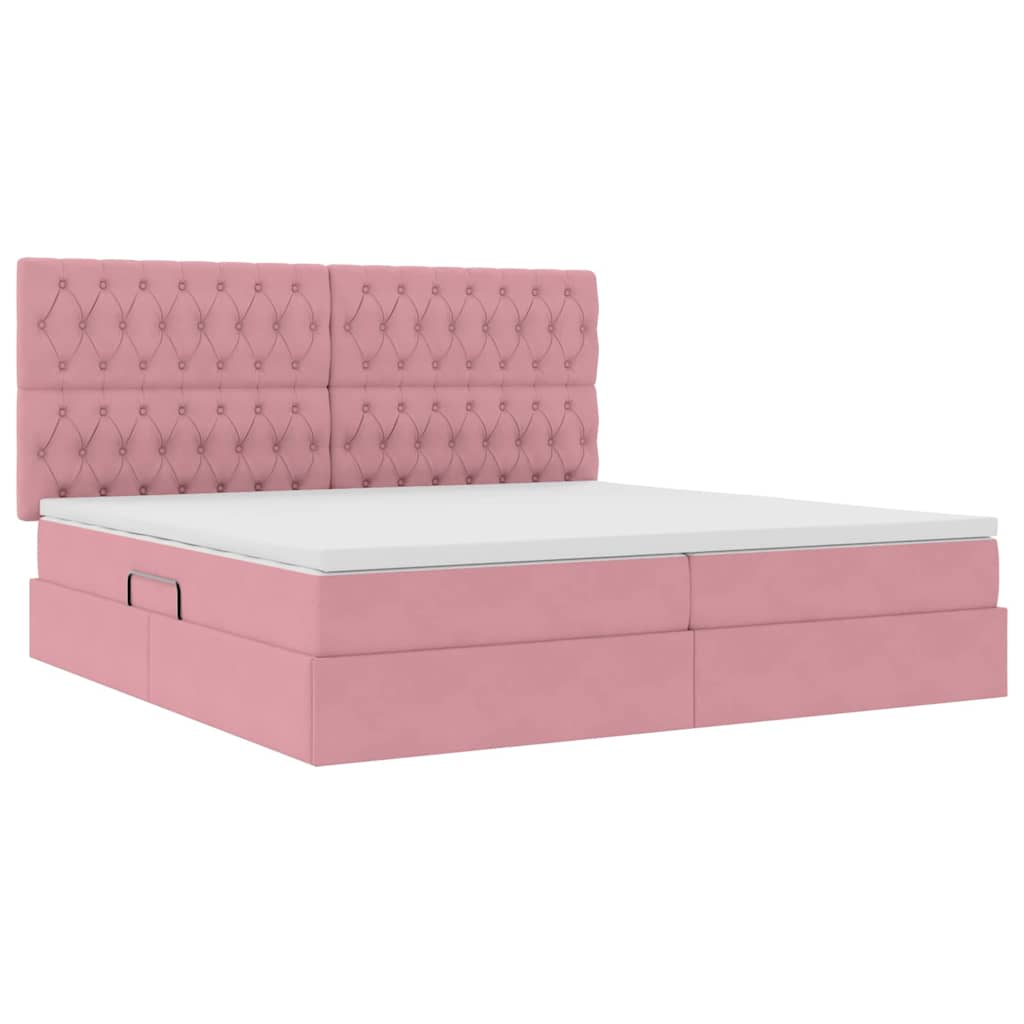 Letto con contenitore LED e materasso Rosa 200 x 200 cm Velluto | homemem39