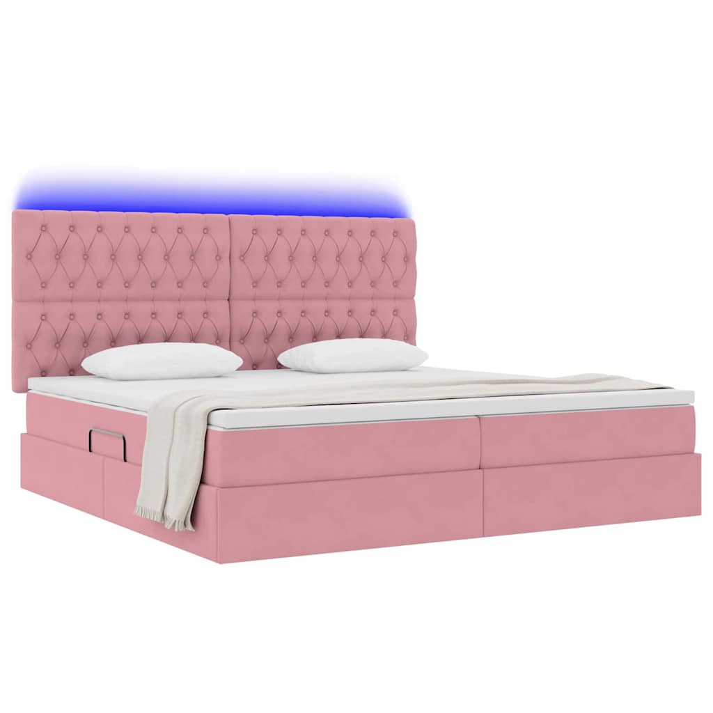 Letto con luci a strisce a LED Rosa 200 x 200 cm Velluto