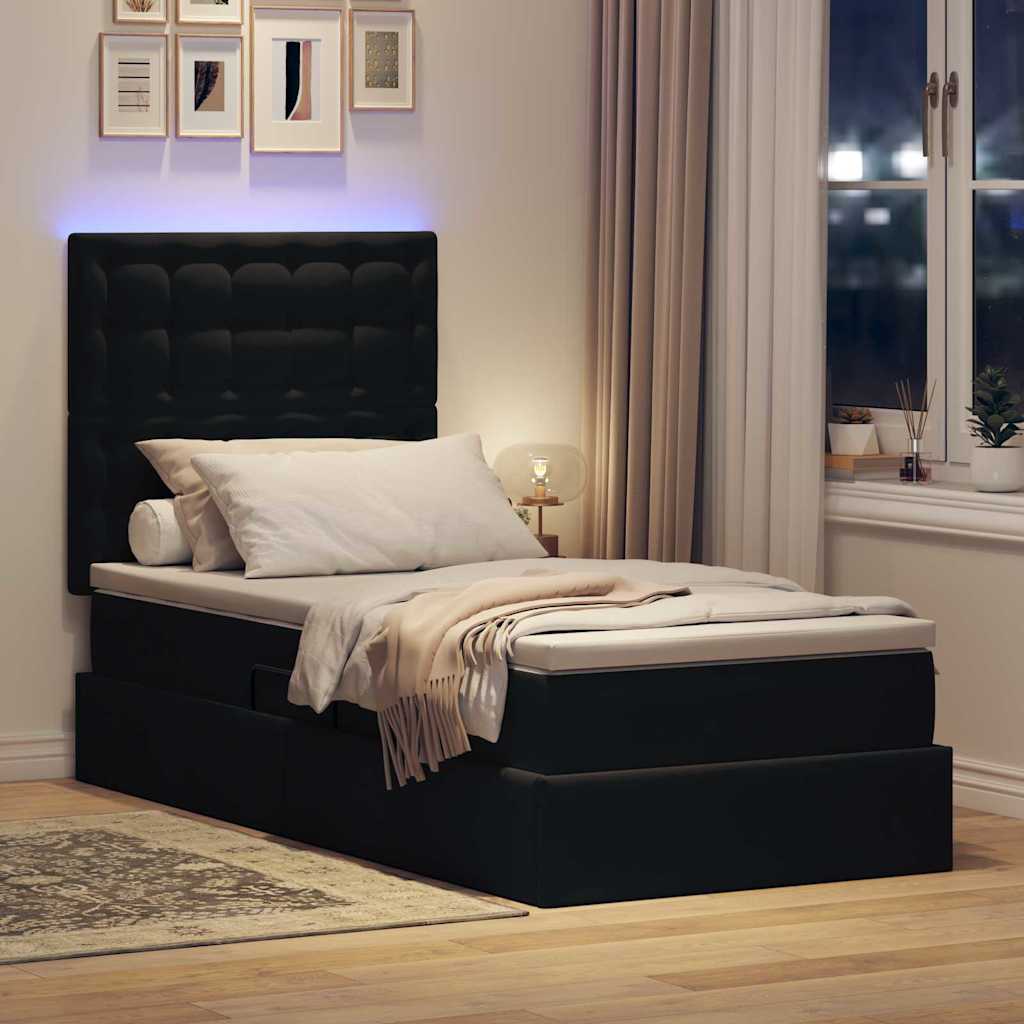 Letto con contenitore LED e materasso Nero 90 x 190 cm Velluto | homemem39