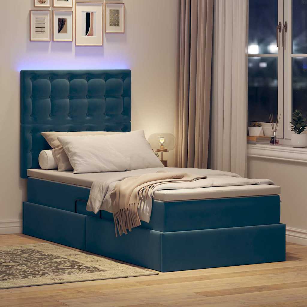 Letto con contenitore LED e materasso Blu Scuro 100 x 200 cm | homemem39