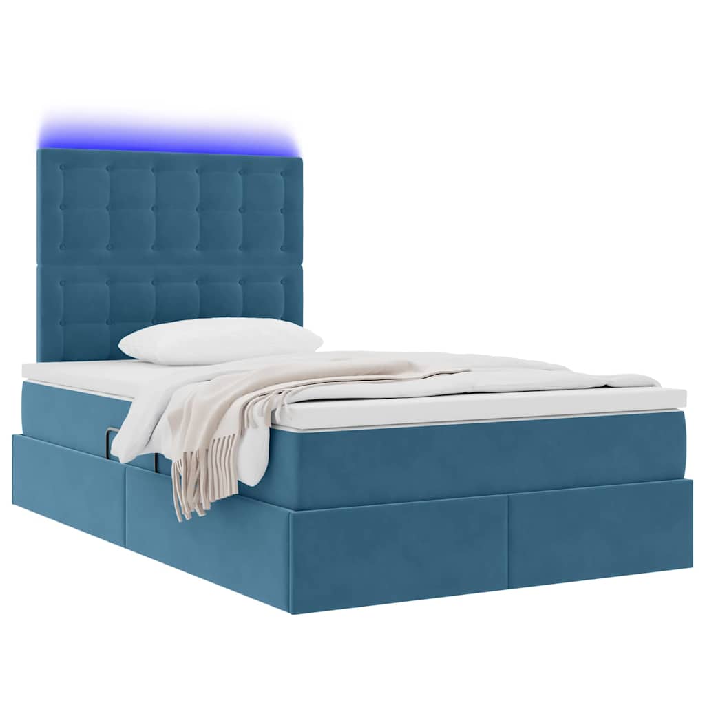 Letto con luci a strisce a LED Blu Scuro 120 x 200 cm Velluto