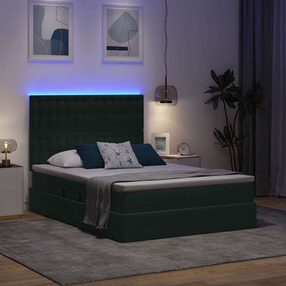 Letto con luci a strisce a LED Verde Scuro 140 x 200 cm Velluto