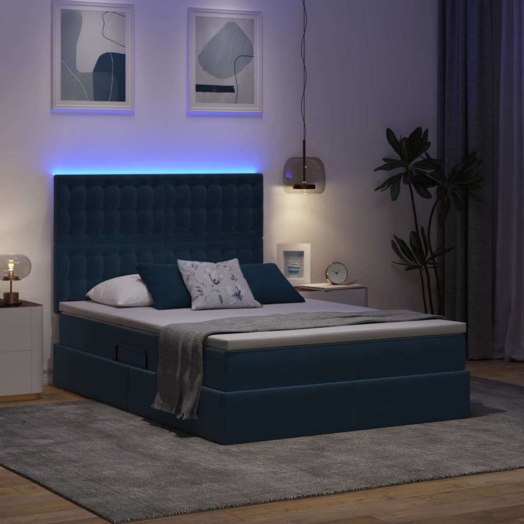 Letto con luci a strisce a LED Blu Scuro 140 x 200 cm Velluto