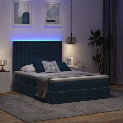 Letto con luci a strisce a LED Blu Scuro 140 x 200 cm Velluto