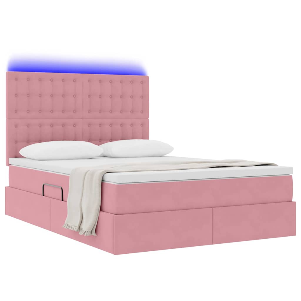 Letto con luci a strisce a LED Rosa 140 x 200 cm Velluto