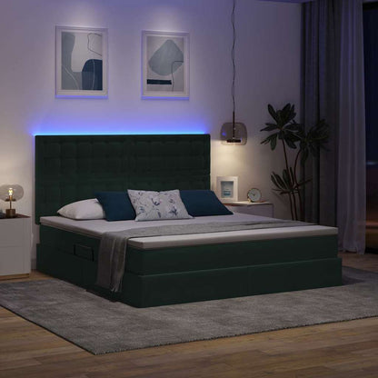 Letto con luci a strisce a LED Verde Scuro 180 x 200 cm Velluto