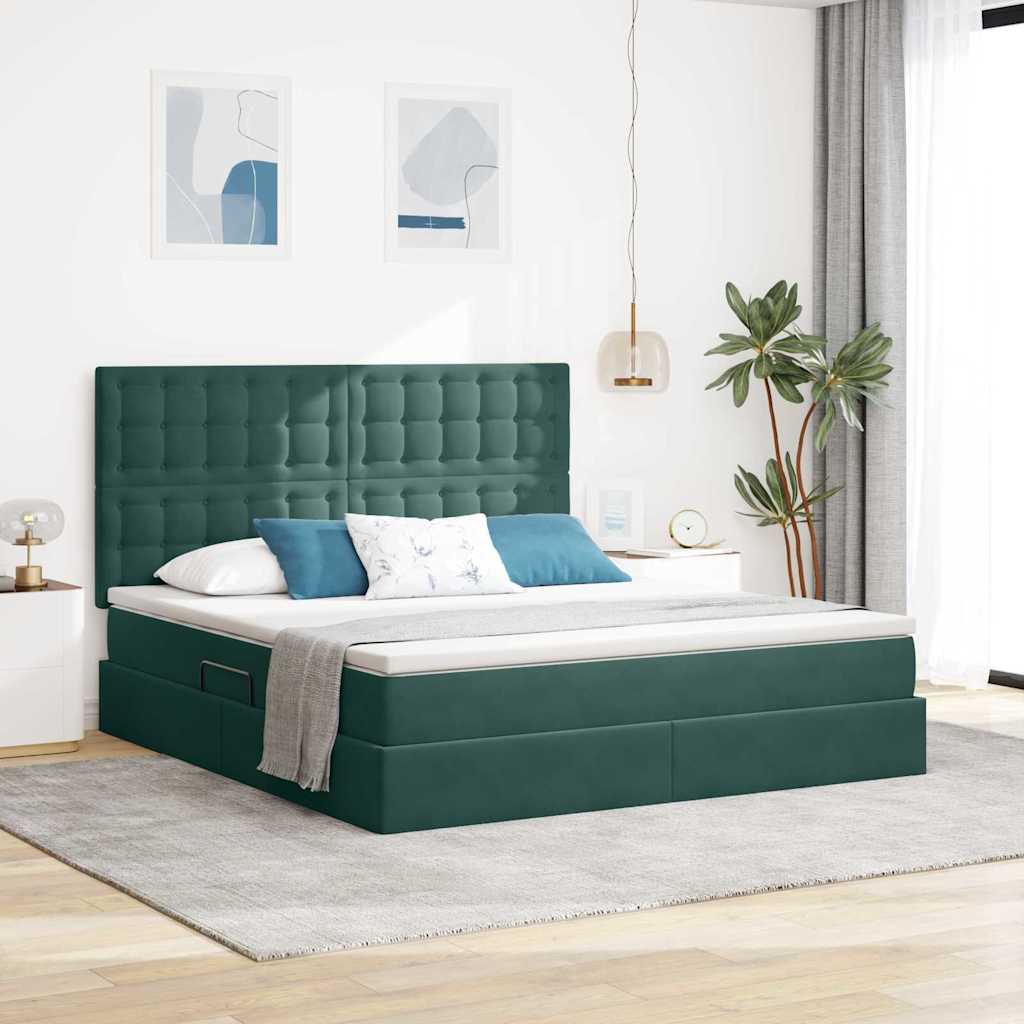Letto con luci a strisce a LED Verde Scuro 180 x 200 cm Velluto