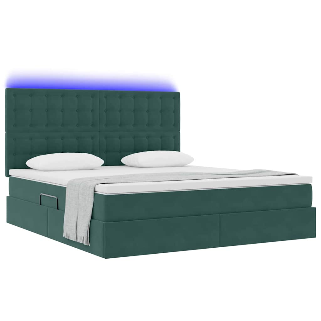 Letto con luci a strisce a LED Verde Scuro 180 x 200 cm Velluto
