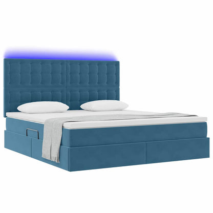 Letto con luci a strisce a LED Blu Scuro 180 x 200 cm Velluto