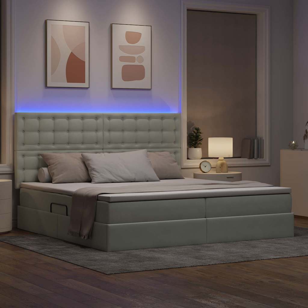 Letto con contenitore e LED Grigio chiaro 200 x 200 cm Velluto