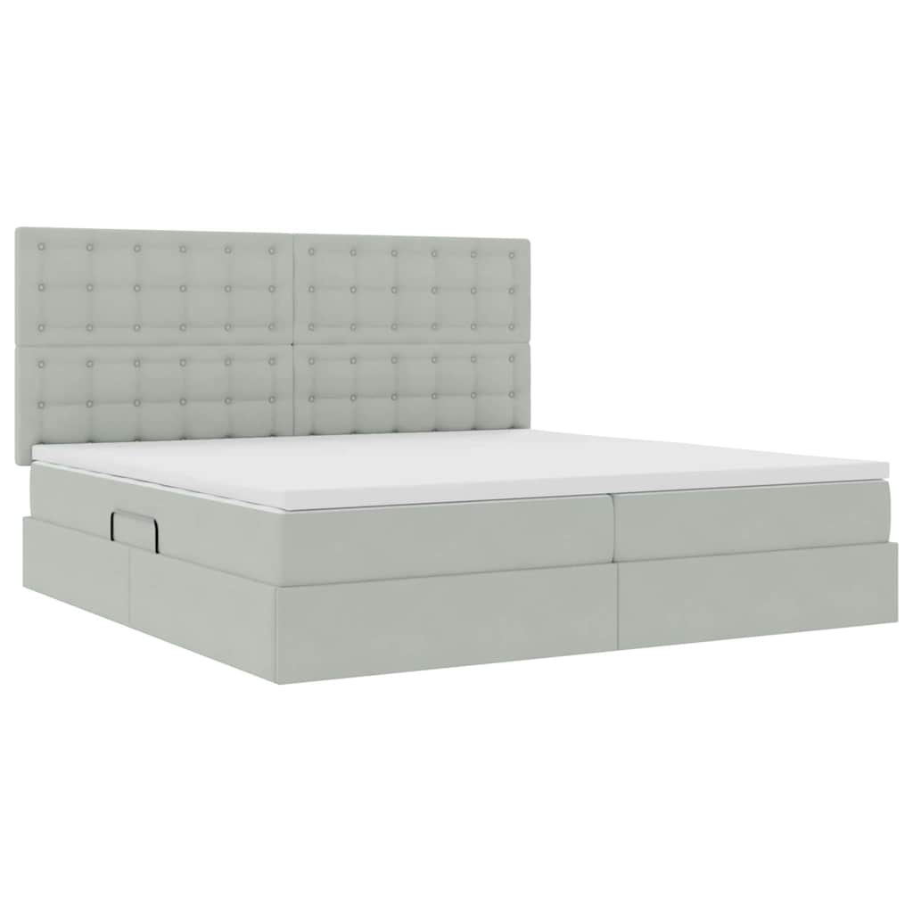 Letto con contenitore e LED Grigio chiaro 200 x 200 cm Velluto