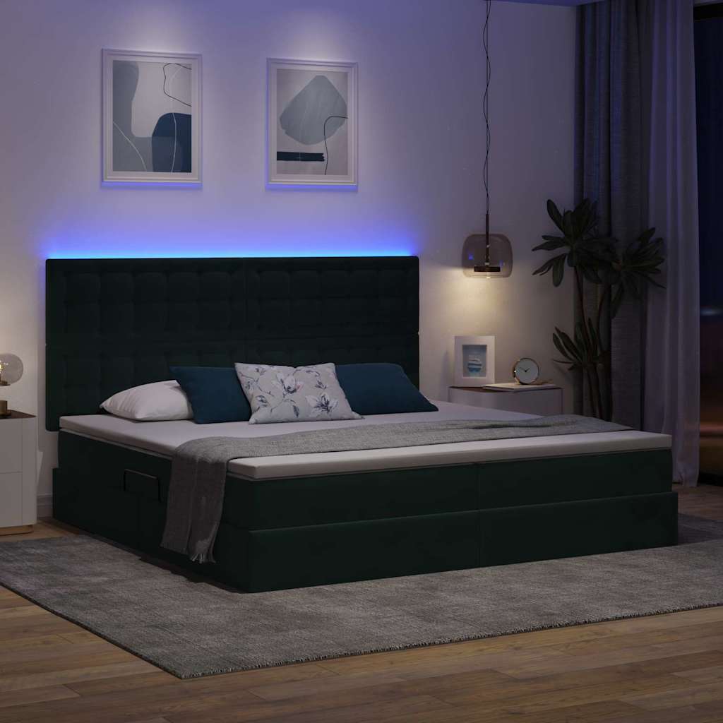 Letto con contenitore LED e materasso Verde Scuro 200 x 200 cm | homemem39