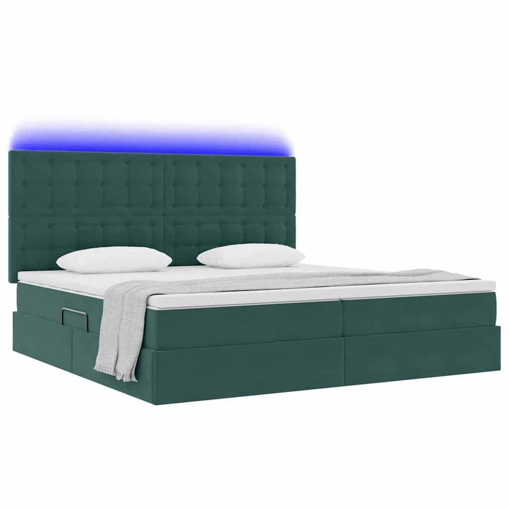 Letto con contenitore LED e materasso Verde Scuro 200 x 200 cm | homemem39