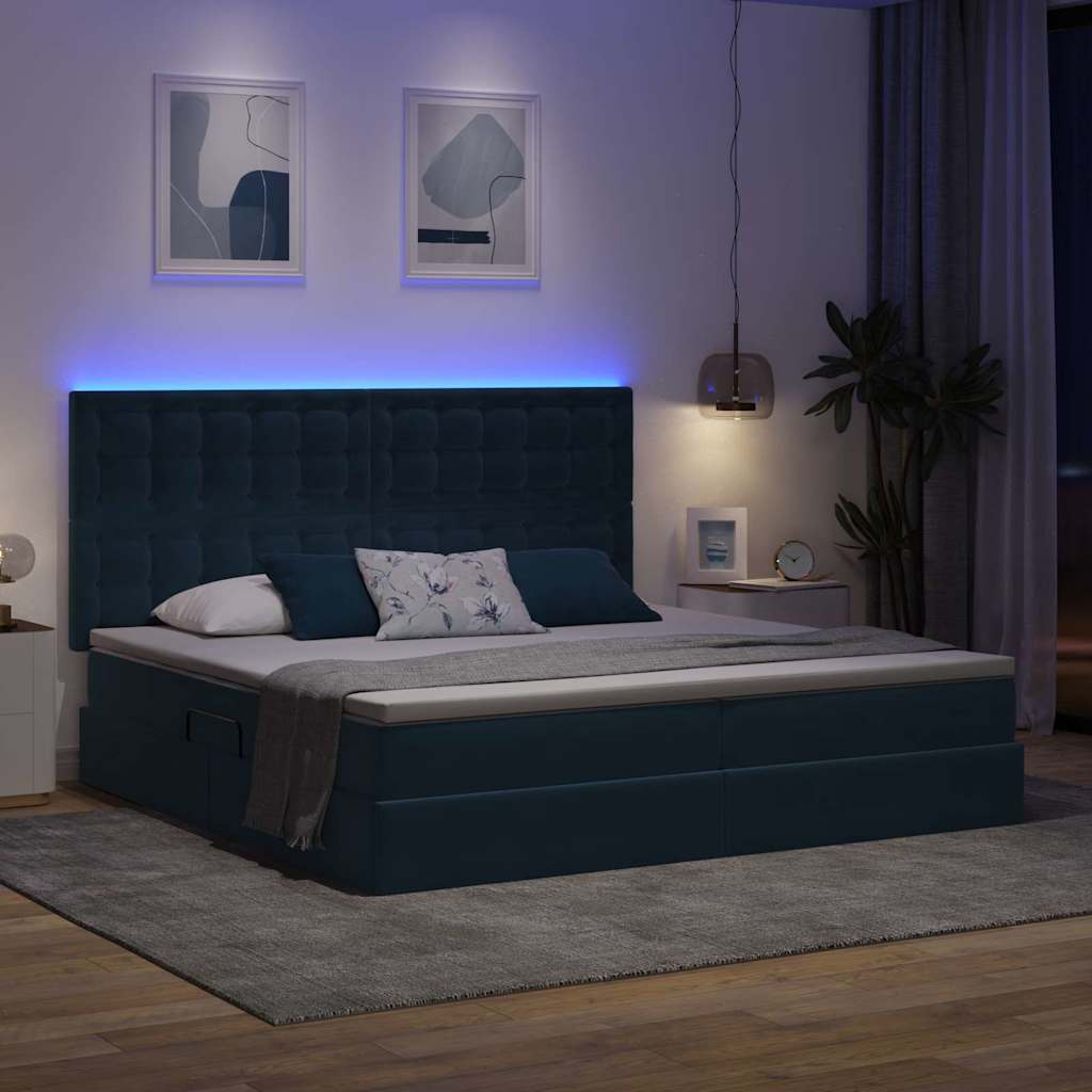 Letto con contenitore LED e materasso Blu Scuro 200 x 200 cm | homemem39