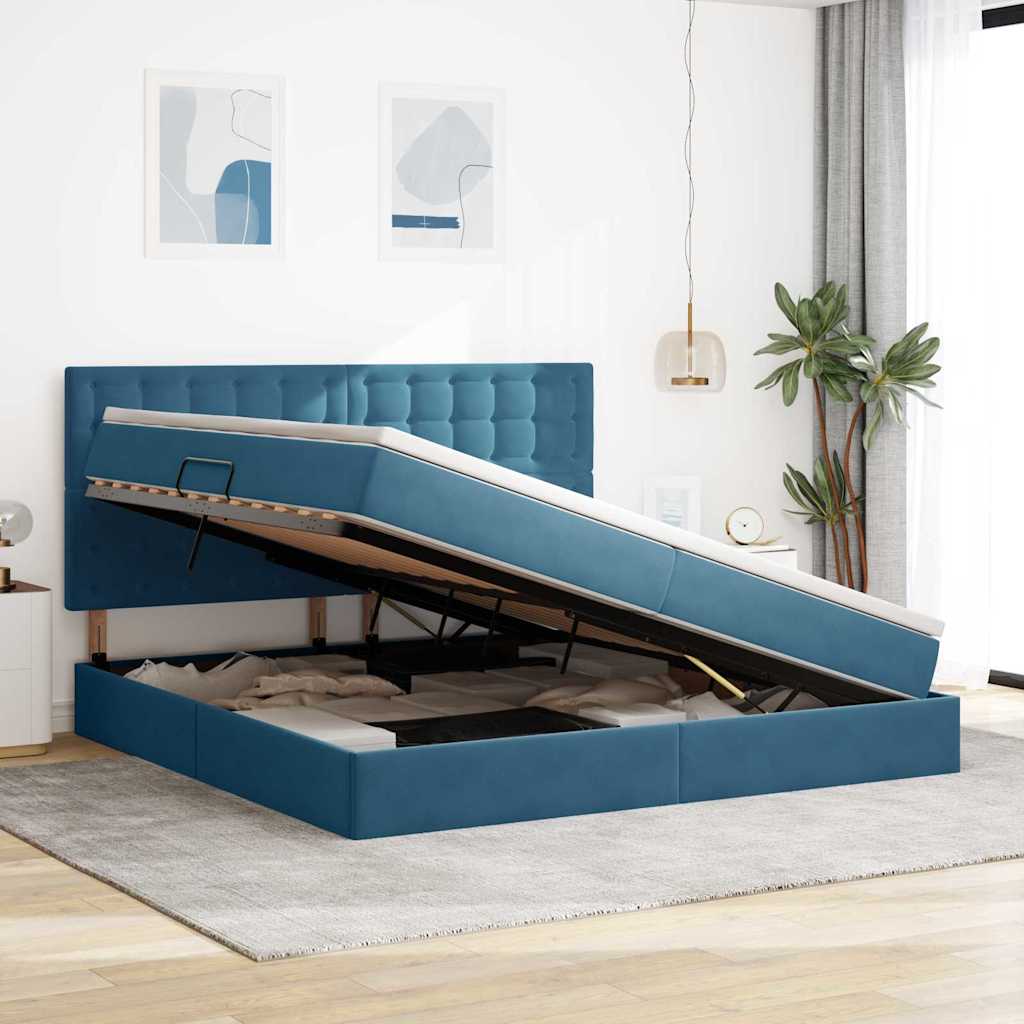 Letto con contenitore LED e materasso Blu Scuro 200 x 200 cm | homemem39