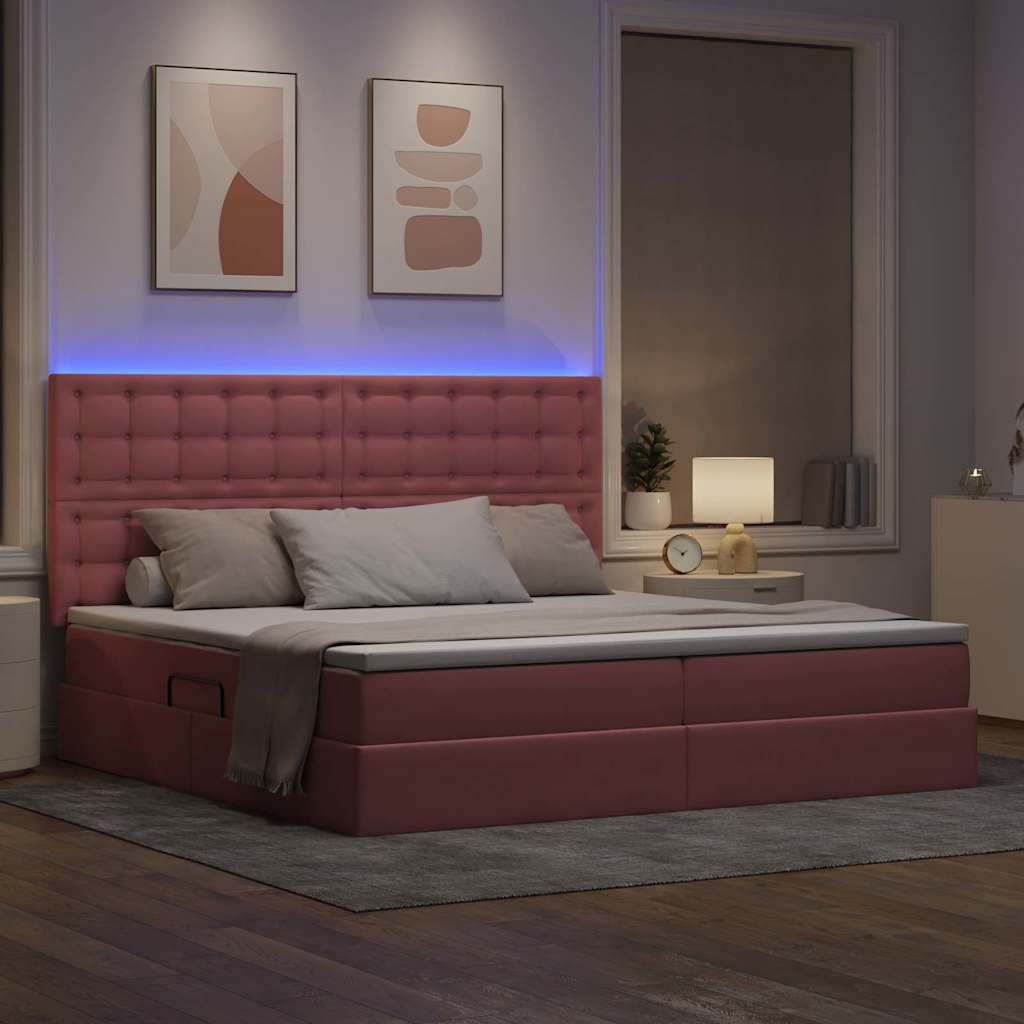Letto con luci a strisce a LED Rosa 200 x 200 cm Velluto