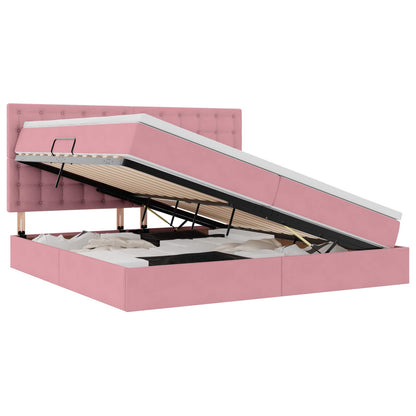 Letto con contenitore LED e materasso Rosa 200 x 200 cm Velluto