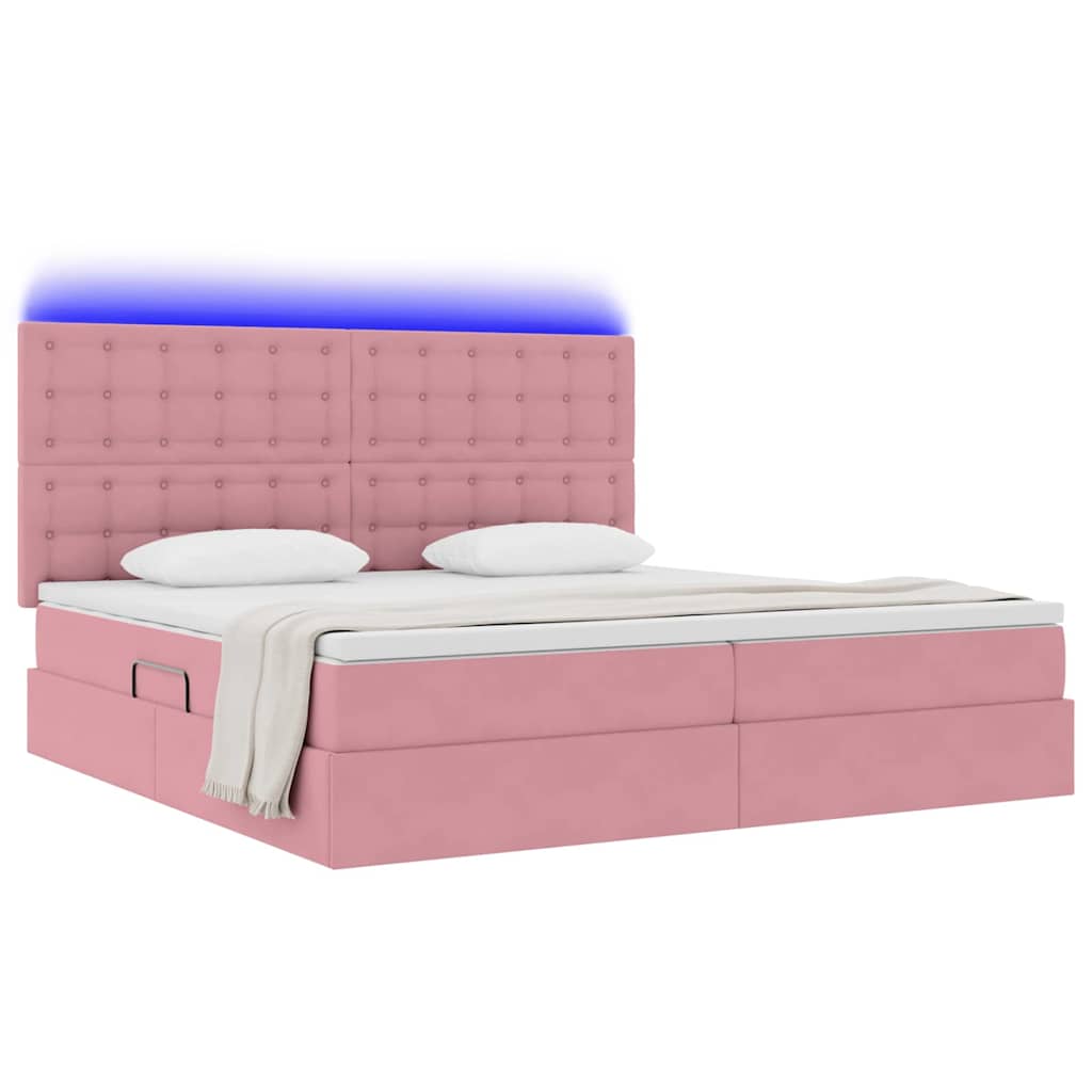 Letto con luci a strisce a LED Rosa 200 x 200 cm Velluto