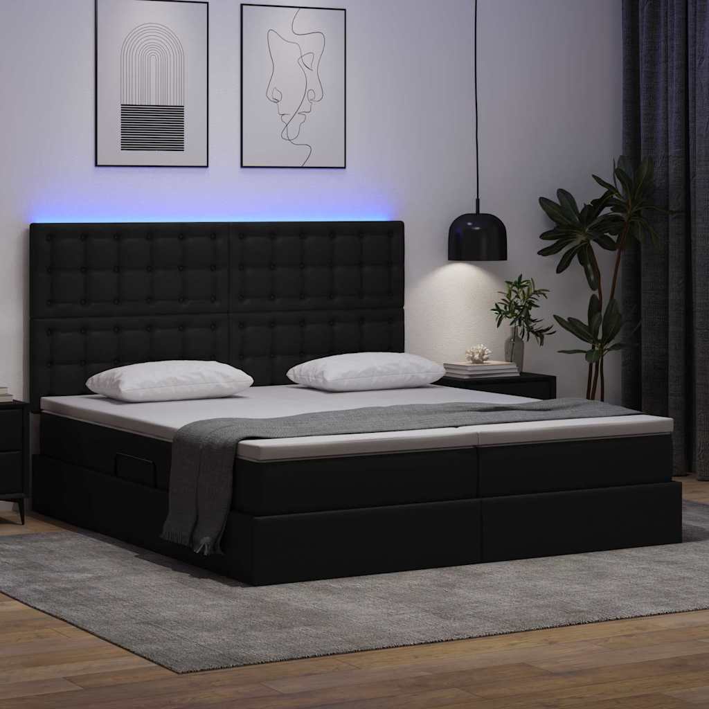 Letto con contenitore e LED Nero 180 x 200 cm Pelle sintetica