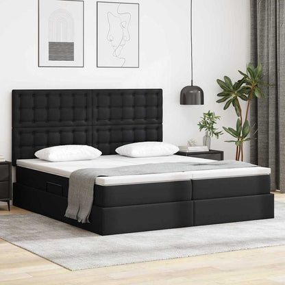 Letto con contenitore e LED Nero 180 x 200 cm Pelle sintetica