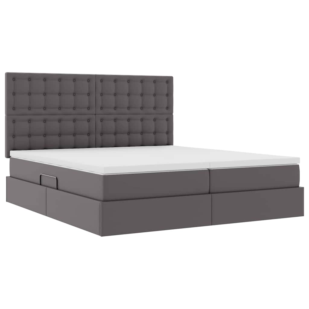 Letto con contenitore e LED Grigio 180 x 200 cm Pelle sintetica